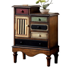 Benzara BM123058 Vintage Style Accent Chest With 5 Drawers, Walnut Brown