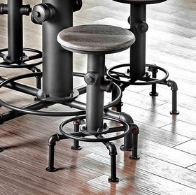 Benzara BM123799 Foskey Industrial Counter Hydrant Chair Set Of 2, Antique Black
