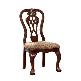 Benzara BM131209 Elana Side Chair With Fabric, Brown Cherry Finish, Set Of 2