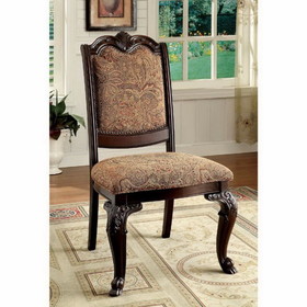 Benzara BM131227 Bellagio Traditional Fabric Side Chair, Brown Cherry, Set Of Two