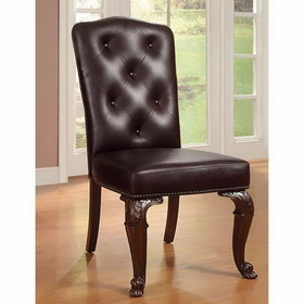 Benzara BM131228 Bellagio Side Chair With Leather Upholstery, Brown Cherry, Set Of 2