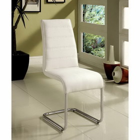 Benzara BM131375 Mauna Contemporary Side Chair With Steel Tube, White Finish, Set Of Two