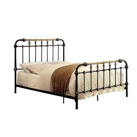 Benzara BM131755 Metal Full Bed with Gold Accent, Black