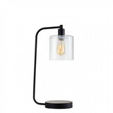 Benzara BM131770 SAM Contemporary Table Lamp Metal With Glass, Black, Includes Light Bulb