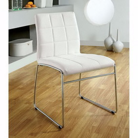 Benzara BM131831 Oahu Contemporary Side Chair With Steel Tube, White Finish, Set Of 2