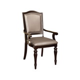 Benzara BM131983 Harrington Transitional Arm Chair With Pvc, Dark Walnut, Set Of 2