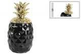 Benzara BM134146 Tropical Pineapple Canister with Gold Lid- Black- Benzara