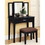 Benzara BM138072 Wooden Vanity Set with 3 Sided Mirror and Padded Stool, Black