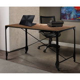Benjara BM140126 Industrial Style Home Office Desk with Rectangular Wooden Top and Metal Legs, Brown and Bronze