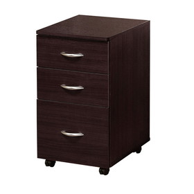 Benzara BM148328 3 Drawer Wooden File Cabinet With Casters and Metal Handles, Brown