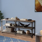 Benzara BM154233 Gorden Console Table With 4 Shelves, Weathered Oak & Antique Silver