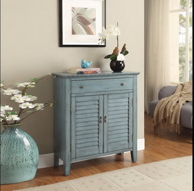 Benzara BM154263 2 Shutter Door Cabinet Wooden Console Table with Tapered Legs, Antique Blue