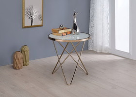 Benzara BM154554 End Table, Frosted Glass & Champagne