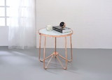 Benzara BM154556 Alivia End Table, Frosted Glass & Rose Gold