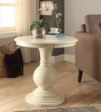 Benzara BM154577 Round Shape Wooden Accent Table with Pedestal Base, Antique White