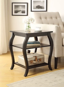 Benzara BM154581 Wooden End Table with 2 Open Shelves and Cabriole Legs, Black