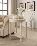 Benzara BM154599 Wooden End Table with Scalloped Round Top and Turned Legs Support, Cream