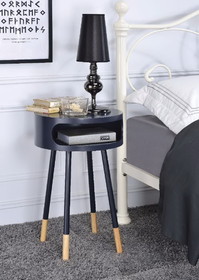 Benzara BM154606 Wooden Round End Table with Open Storage Compartment, Blue