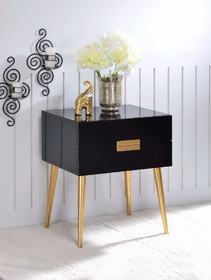 Benzara BM154619 Square End Table with Drawers, Black & Gold