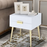 Benzara BM154620 Square End Table with Drawers, White & Gold