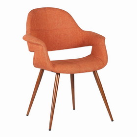 Benjara BM155651 Fabric Mid Century Dining Chair with Round Tapered Legs, Orange and Brown