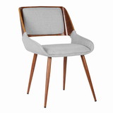 Benjara BM155654 Fabric Mid Century Dining Chair with Split Padded Back, Gray and Brown