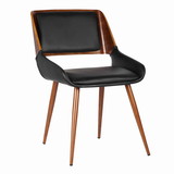 Benjara BM155655 Leatherette Mid Century Dining Chair with Split Padded Back, Black and Brown