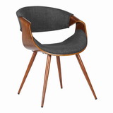 Benjara BM155661 Curved Back Fabric Dining Chair with Round Tapered Legs, Brown and Gray
