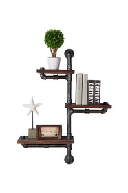Benjara BM155699 Metal Body Floating Three Wall Shelves with Pipe Design, Gray and Brown