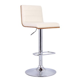 Benjara BM155714 Wooden Support Faux Leather Barstool with Pedestal Base, Cream and Chrome