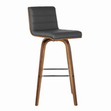 Benjara BM155726 30 Inch Faux Leather Counter Height Barstool with Wooden Support, Gray