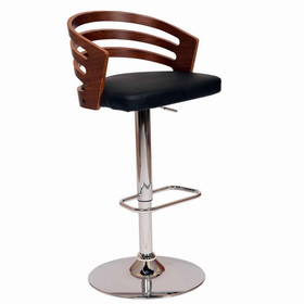 Benjara BM155736 Open Wooden Back Faux Leather Barstool with Pedestal Base, Black and Brown
