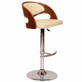 Benjara BM155741 Wooden Open Back Barstool with Adjustable Pedestal Base, Cream and Brown