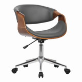 Benjara BM155773 Curved Leatherette Wooden Frame Adjustable Office Chair, Brown and Gray
