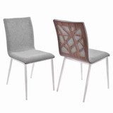 Benjara BM155800 Fabric Dining Chair with Wood Back and Metal Legs, Set of 2, Brown and Gray
