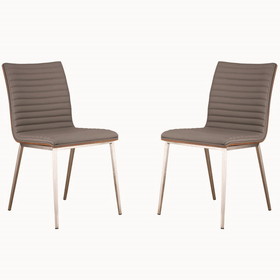 Benjara BM155814 Horizontally Tufted Leatherette Dining Chair with Metal Legs, Set of 2, Gray