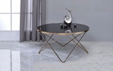Benzara BM156783 Smoked Glass Top Coffee Table with Metal Hairpin Base, Black and Gold