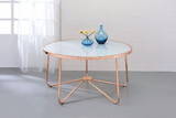 Benzara BM156784 Striking Coffee Table, Frosted Glass & Rose Gold