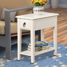 Benzara BM157268 23" Rectangular Wooden Side Table with 1 Drawer, White