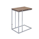 Benzara BM157283 Vogue Side Table, Weathered Oak & Chrome