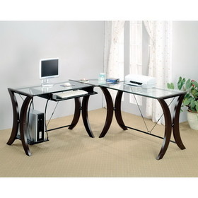 Benzara BM159063 Sophisticated 3 Piece Desk Set With Glass Top, Clear And Brown