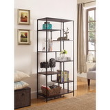 Benzara BM159122 Metal Framed Bookcase With Open Shelves, Black And Brown