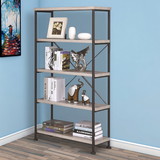 Benzara BM159171 Sophisticated Wood and Metal Open Bookcase, Gray