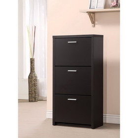 Benzara BM159257 Sophisticated Wooden Shoe Cabinet With 3 Drawers, Black