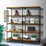 Benzara BM159420 63 Inch Industrial 4 Tier Shelf Bookshelf, Particleboard, Metal Frame, Brown, Black