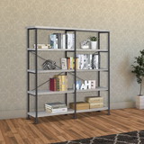 The Urban Port BM159421 63 Inch Industrial 4 Tier Bookshelf, Particleboard, Metal Frame, Gray, Black