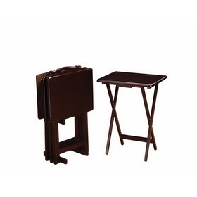 Benzara BM160102 5 Piece Rectangular Wooden Tray Table Set, Brown