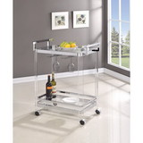 Benzara BM160122 Stylish Metal Base Serving Cart With Glass Top, Clear