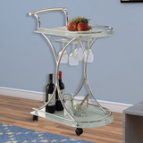 Benzara BM160282 Captivating Serving Cart With 2 Frosted Glass Shelves, Silver