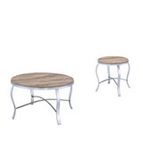 Benzara BM163028 Metal & Wooden 3 Piece Pack Coffee/End Table Set, Brown & Silver